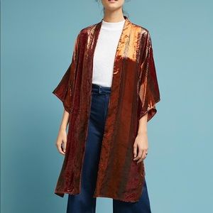 NWT!!! Anthro Red Odessa Velvet Stripe Kimono
